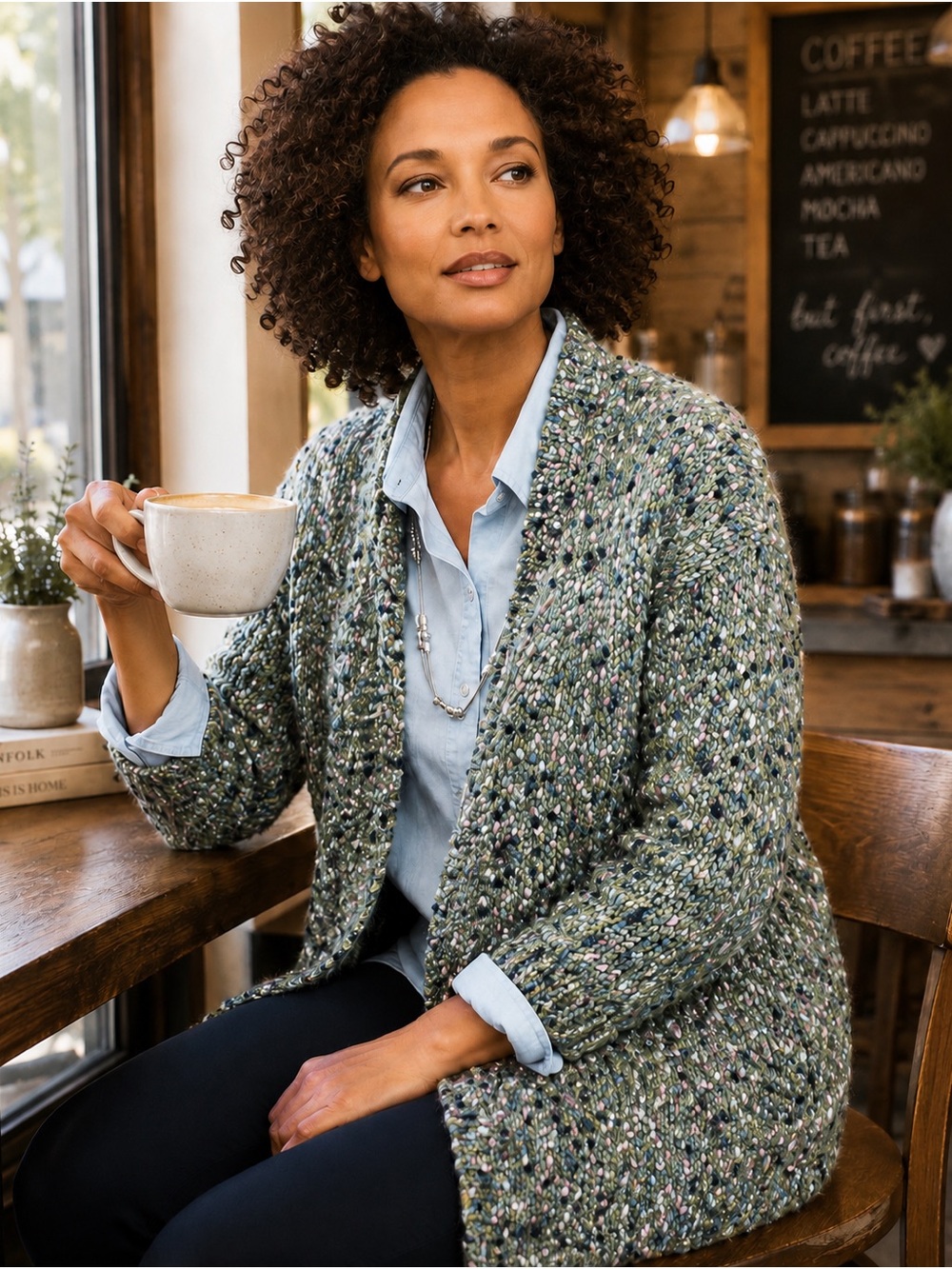 J. Jill Utopia Confetti Cardigan 2X Chunky Marled Mixed Texture Open Sweater